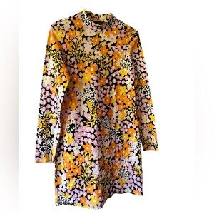 NWT Ted Baker London 1 Size US 3Delilah Bodycon Floral Print Mini Dress Long Slv